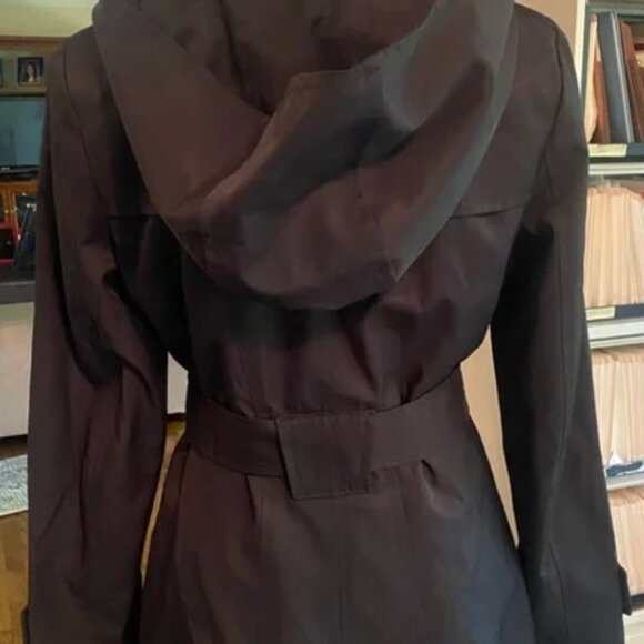 Black Via Spiga trench rain coat, 2X - removable hood, silver buttons! - Picture 4 of 5